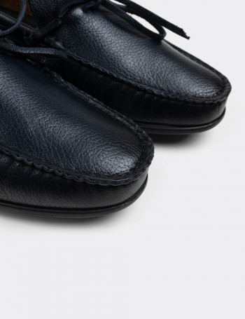 Hakiki Deri Lacivert Loafer Erkek Ayakkabı - 01647MLCVC04