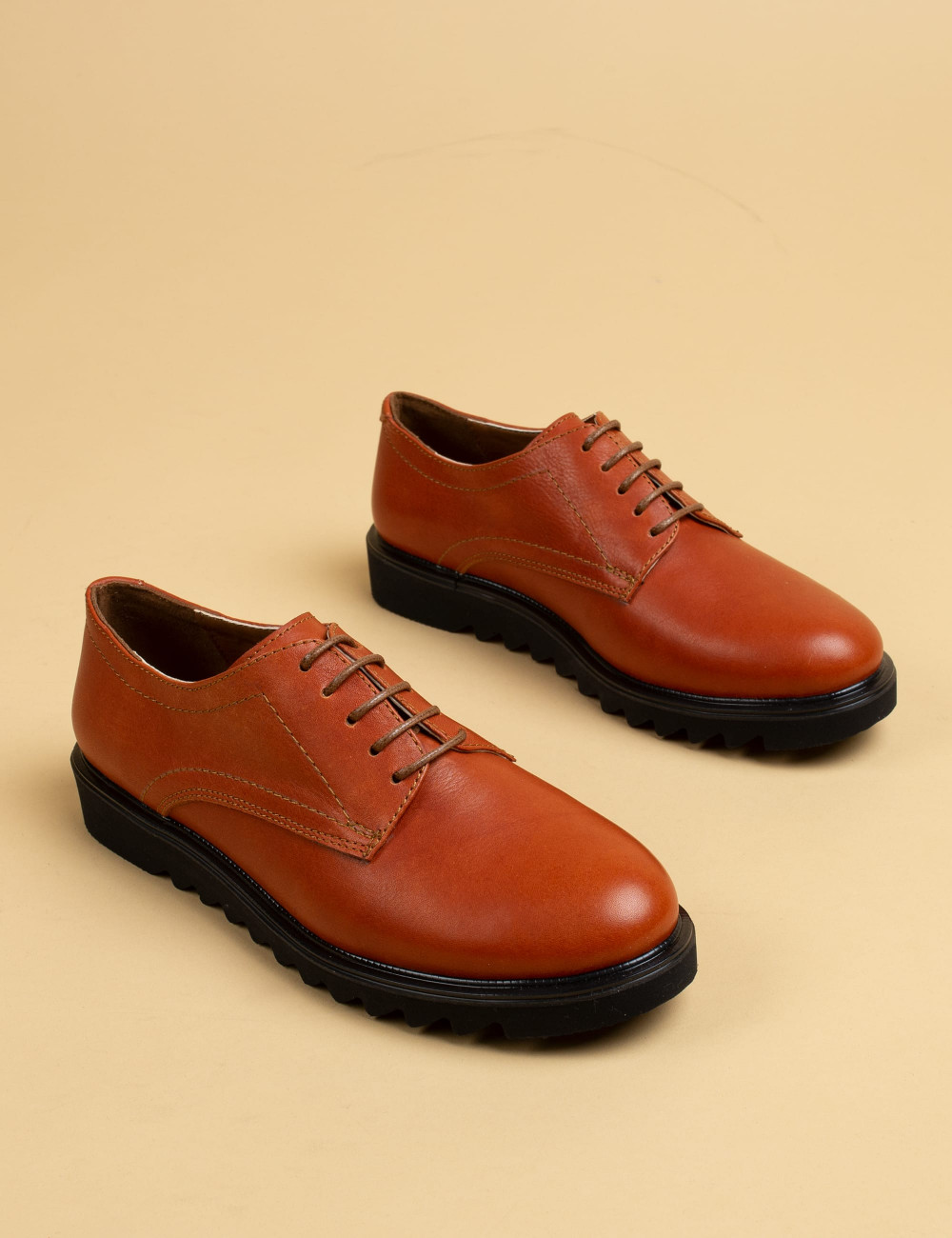 Hakiki Deri Turuncu Günlük Oxford Kadın Ayakkabı - 01430ZTRCP01