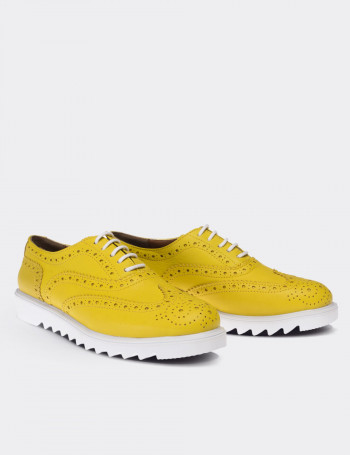 Hakiki Deri Sarı Oxford Kadın Ayakkabı - 01418ZSRIP01