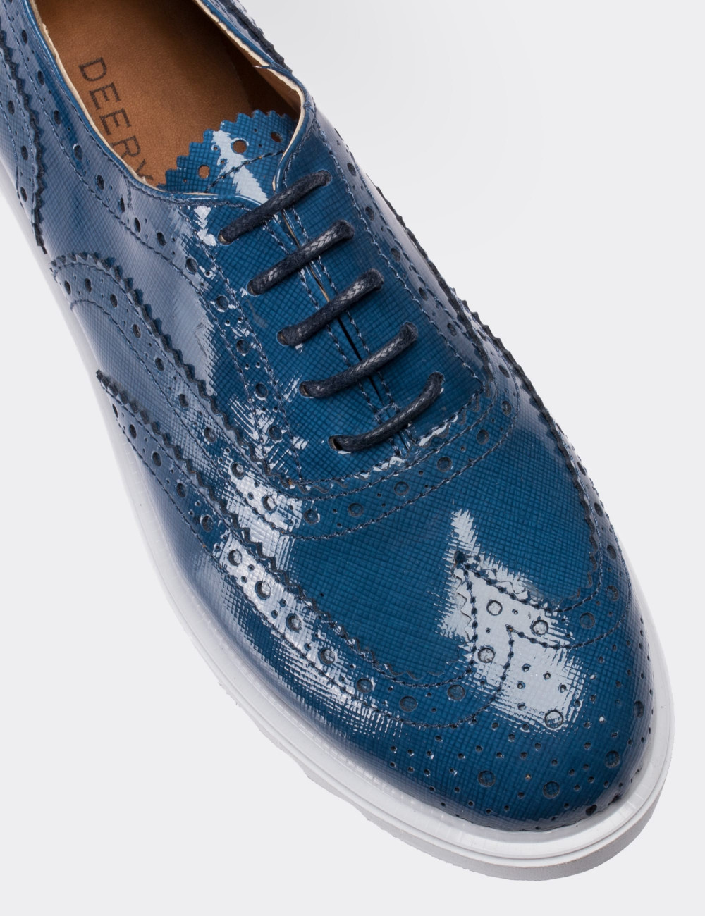 Hakiki Rugan Mavi Kadın Oxford Ayakkabı - 01418ZMVIP02